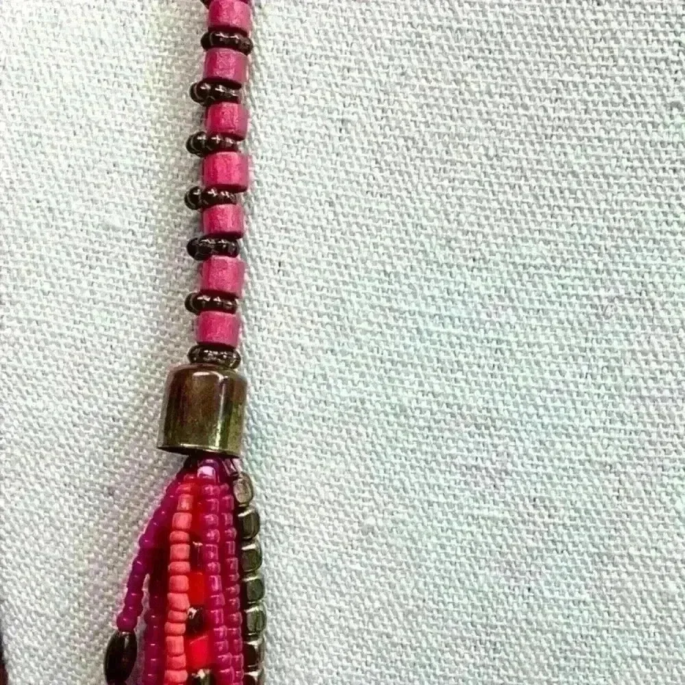 Vintage Long Seed Bead Necklace - Red and Purple